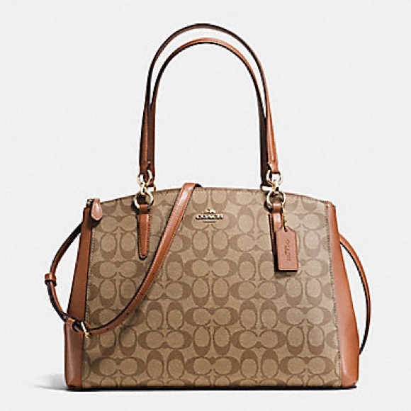 Coach Christie Carryall in Signature Khaki/ Saddle Leather - Picture 1 of 13
